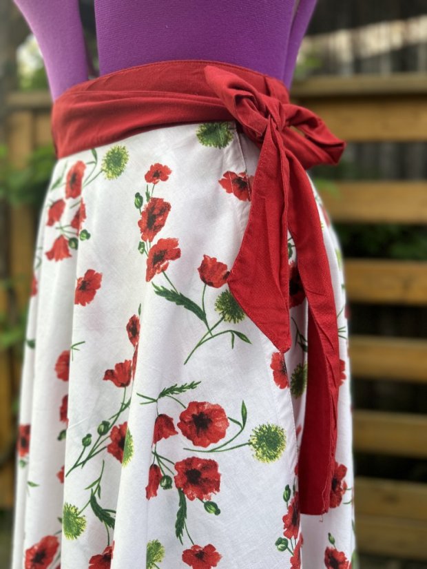 sukně Lada  - dlouhá - mák, bavlna - Velikost: XL, Pas: Náplet