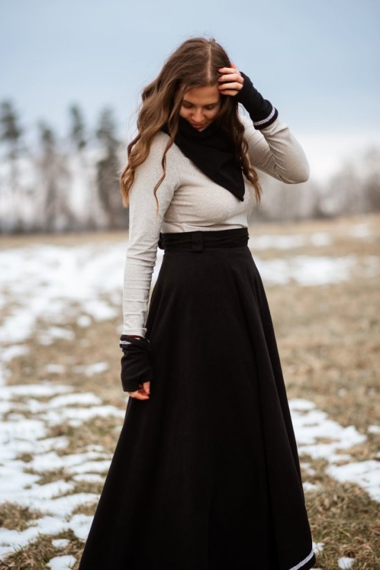 Jezdecká sukně Flees dlouhá - ČERNÁ - Fless - černá: Velikost M, černý náplet