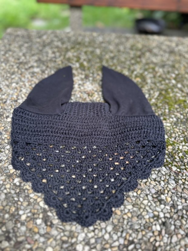 Háčkovaná čabraka, lem s obloučky - Velikost kůň: Xfull, Barva čabraky: Tmavě modrá