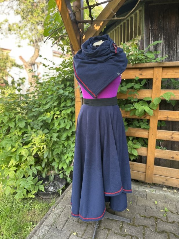 Jezdecká sukně Flees dlouhá, tmavě modrá, suchý zip, prýmek