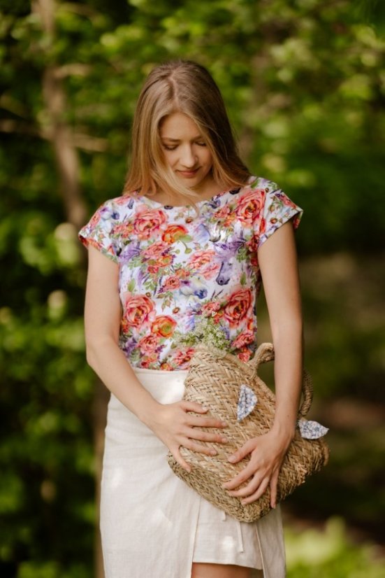 Tričko dámské s jednorožci - Velikost: L, Vzor: Jednorožci s květinami